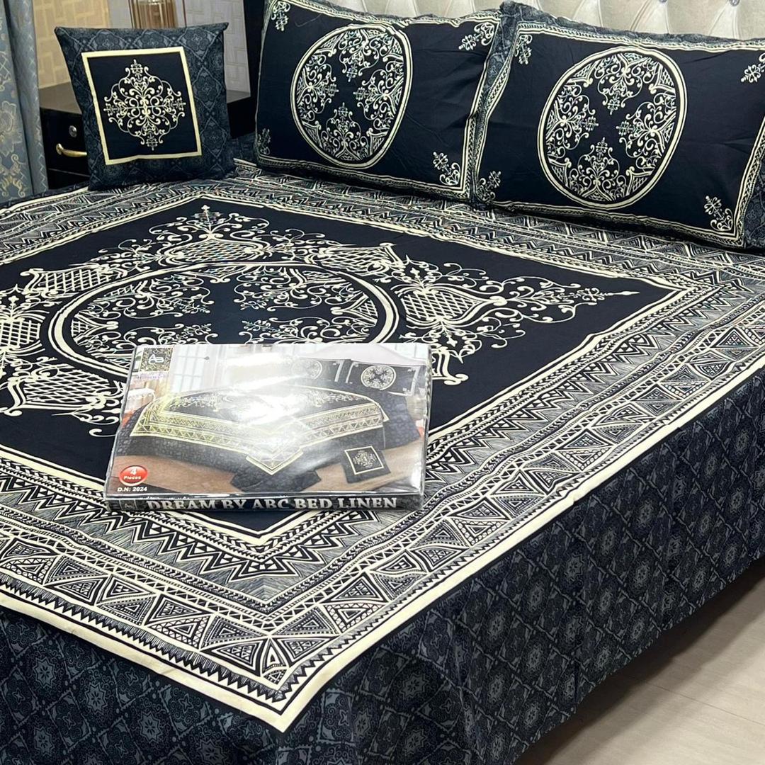 4 Pcs Crystal Cotton Printed Double Bedsheet