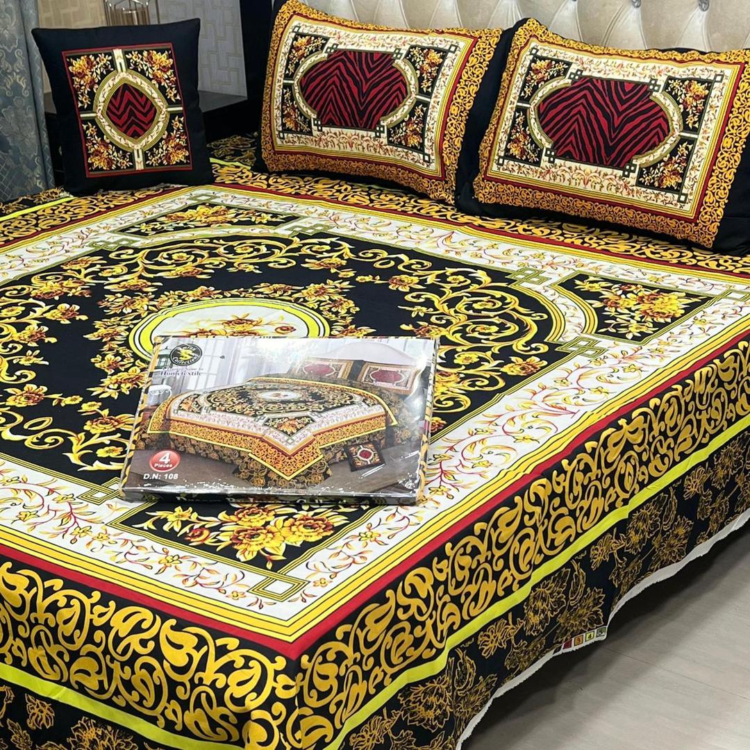 4 Pcs Crystal Cotton Printed Double Bedsheet