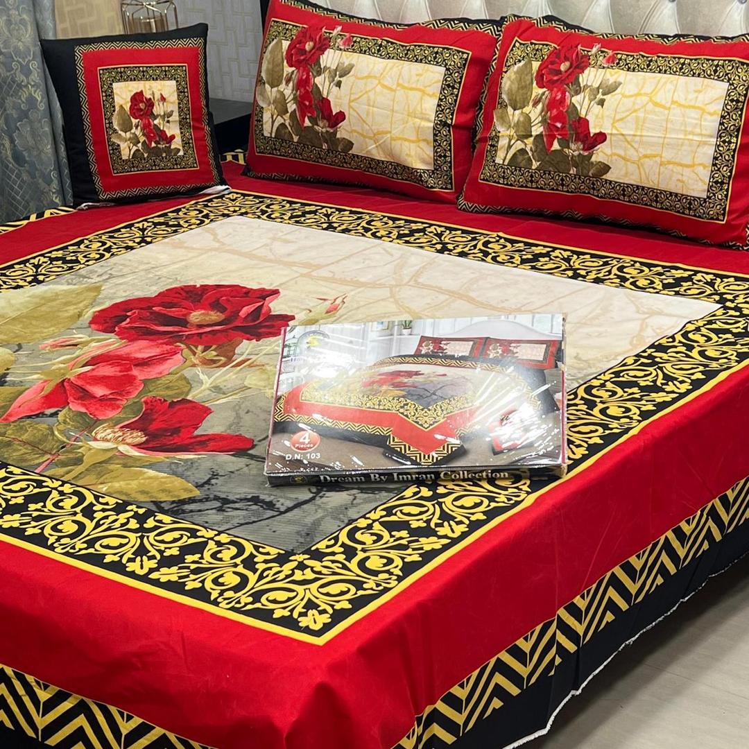 4 Pcs Crystal Cotton Printed Double Bedsheet