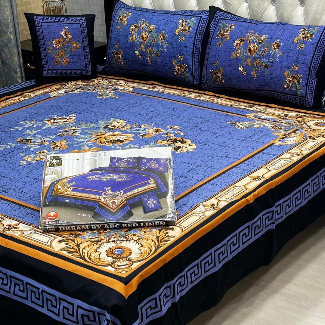 4 Pcs Crystal Cotton Printed Double Bedsheet