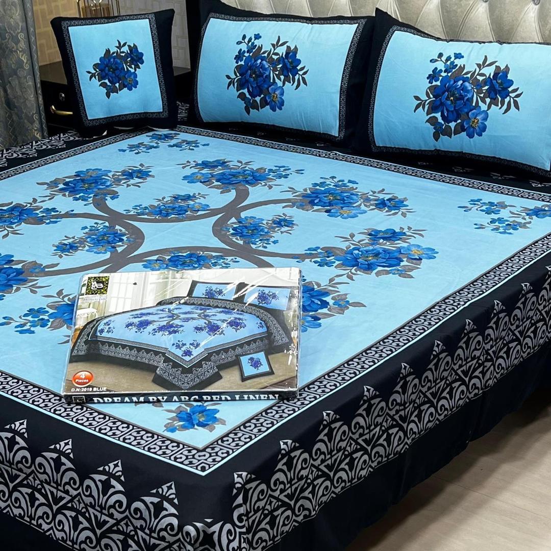 4 Pcs Crystal Cotton Printed Double Bedsheet