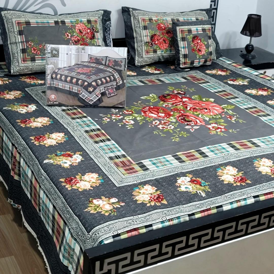 4 Pcs Crystal Cotton Printed Double Bedsheet