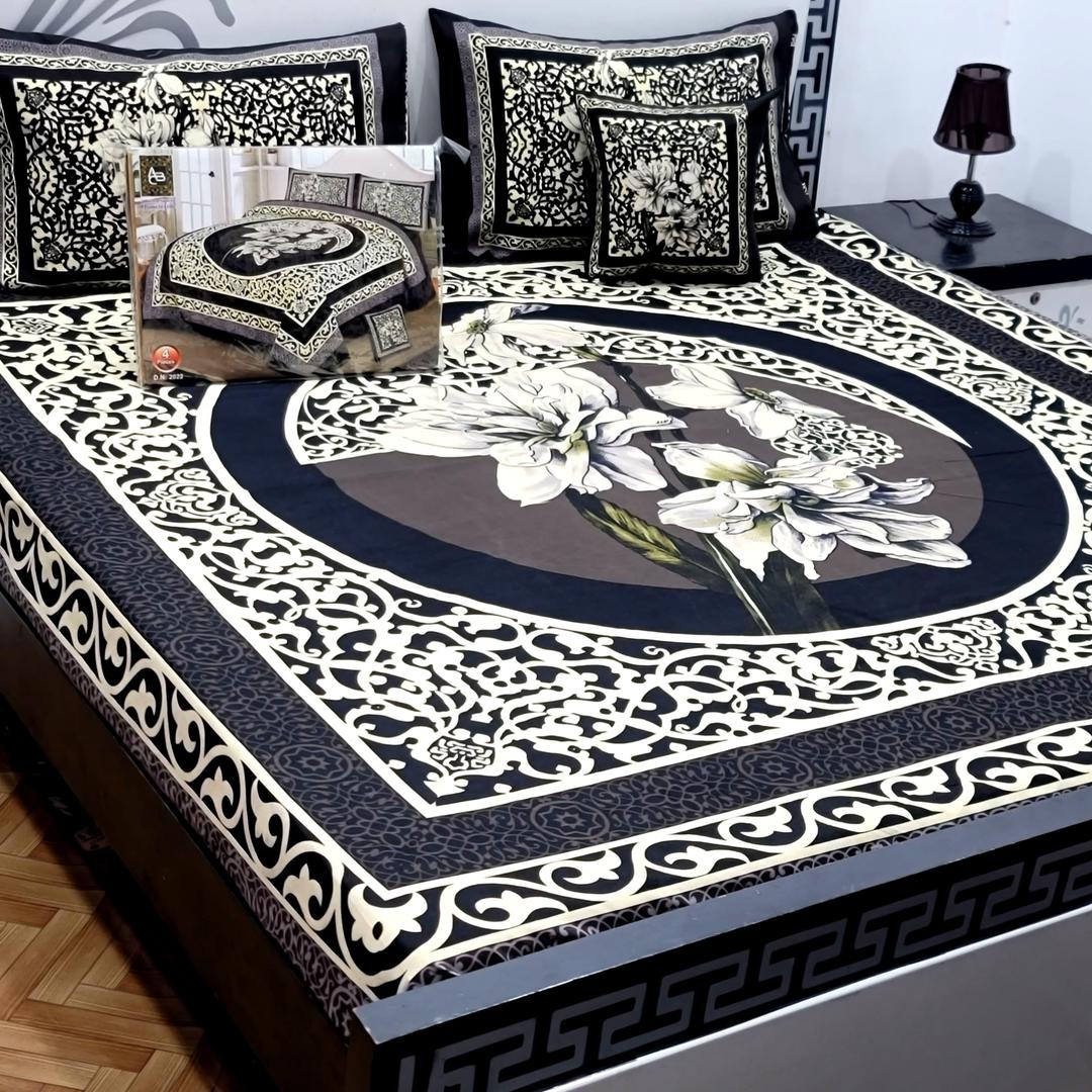 4 Pcs Crystal Cotton Printed Double Bedsheet