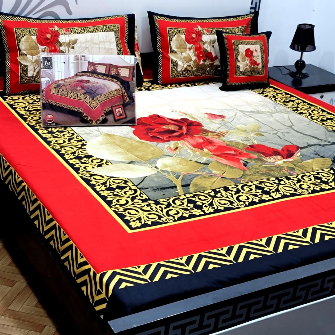 4 Pcs Crystal Cotton Printed Double Bedsheet