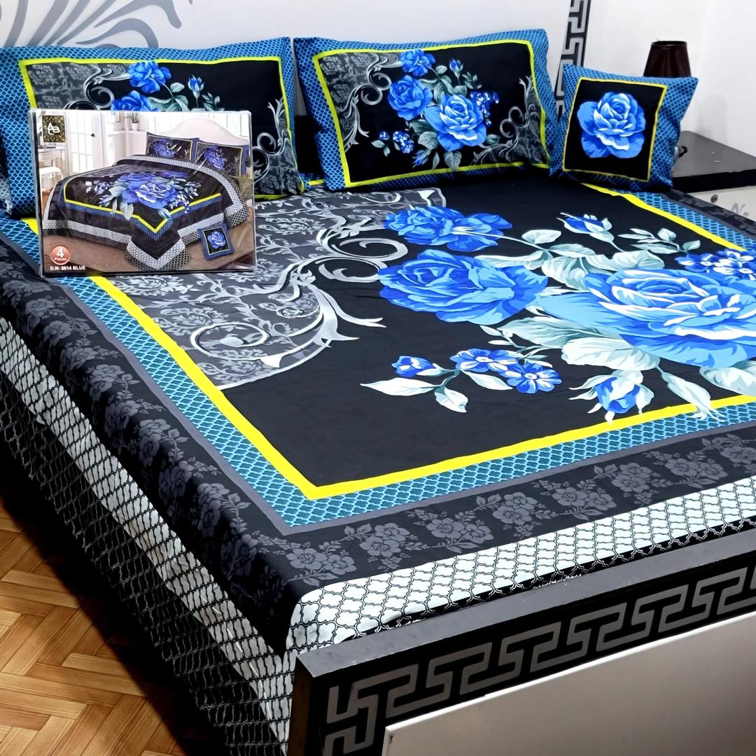 4 Pcs Crystal Cotton Printed Double Bedsheet