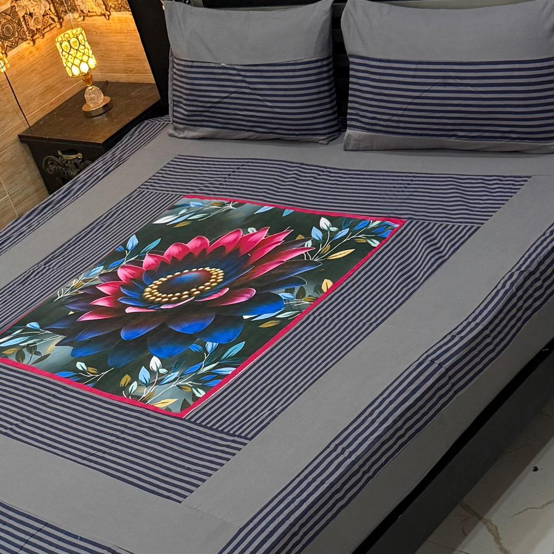 3 Pcs Cotton Sotton Patchwork Double Bedsheet