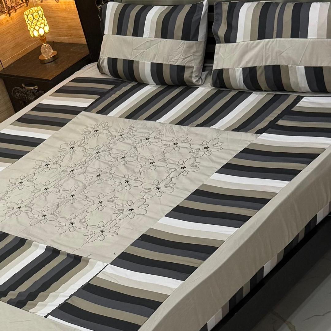 3 Pcs Cotton Sotton Patchwork Double Bedsheet