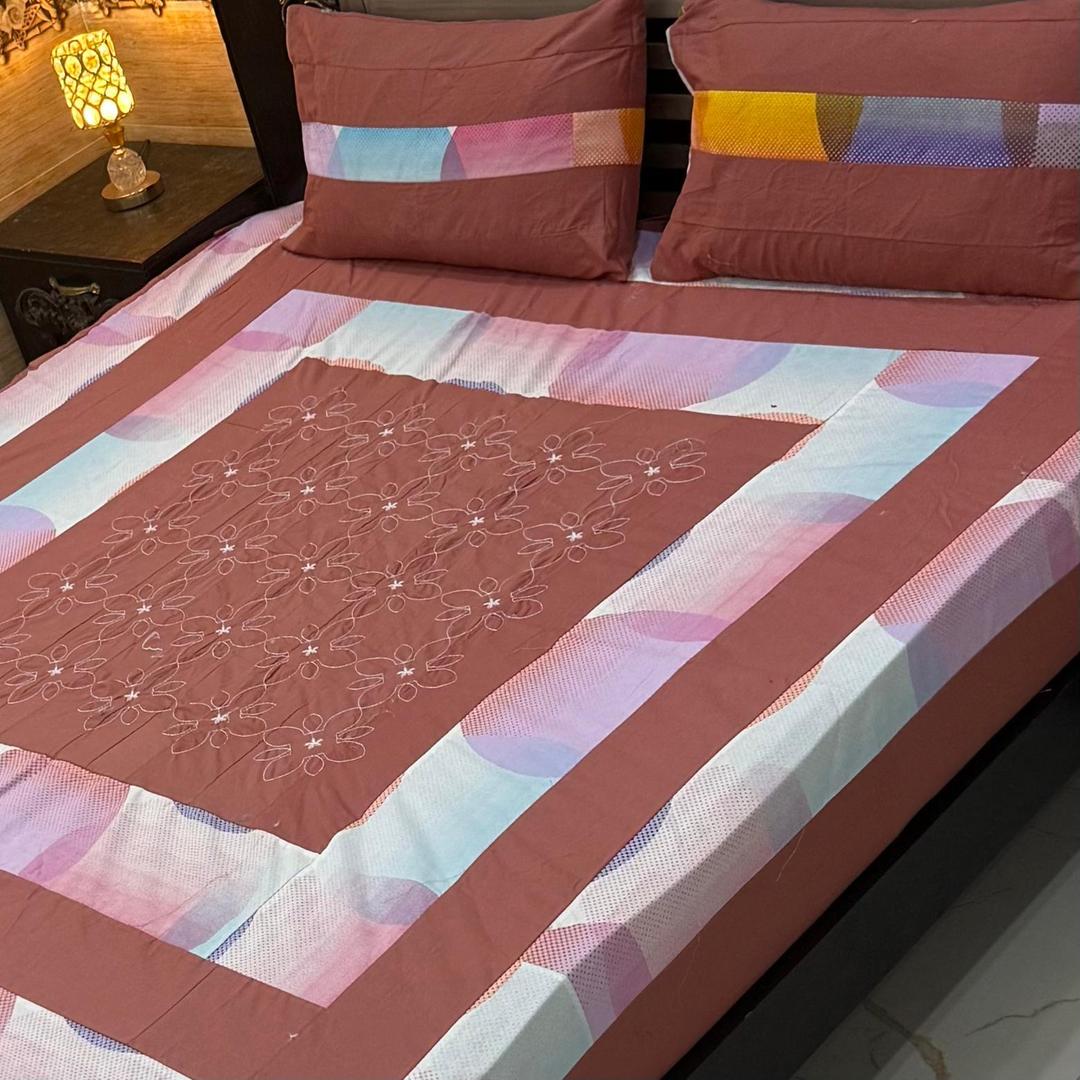 3 Pcs Cotton Sotton Patchwork Double Bedsheet