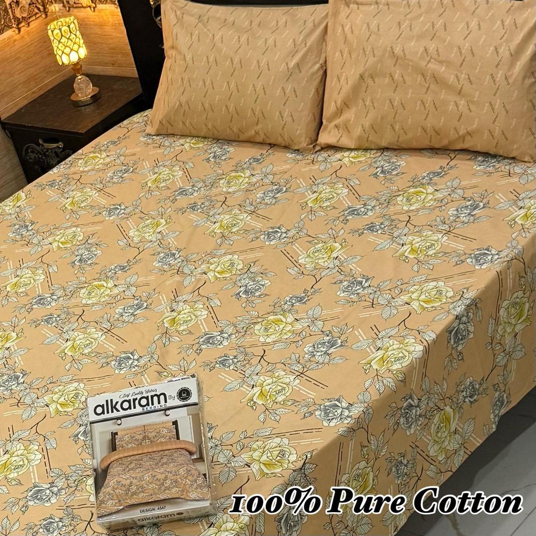 Vibrant 3 Pcs Cotton Printed Double Bedsheet
