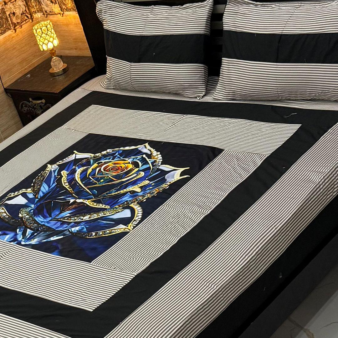 Stylish 3 Pcs Cotton Sotton Patchwork Double Bedsheet