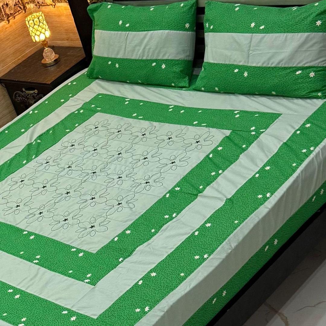 Stylish 3 Pcs Cotton Sotton Patchwork Double Bedsheet