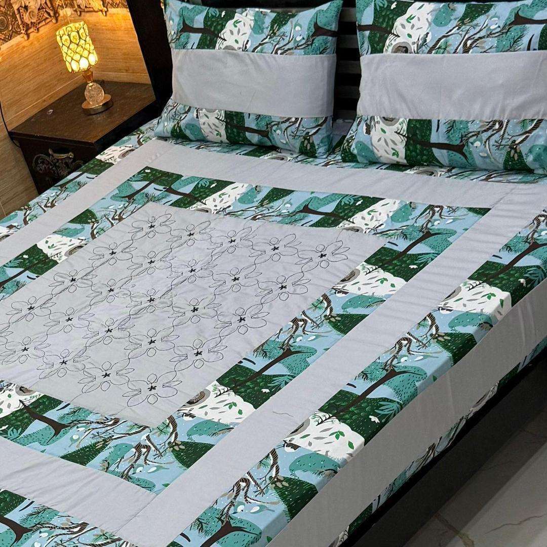 Stylish 3 Pcs Cotton Sotton Patchwork Double Bedsheet