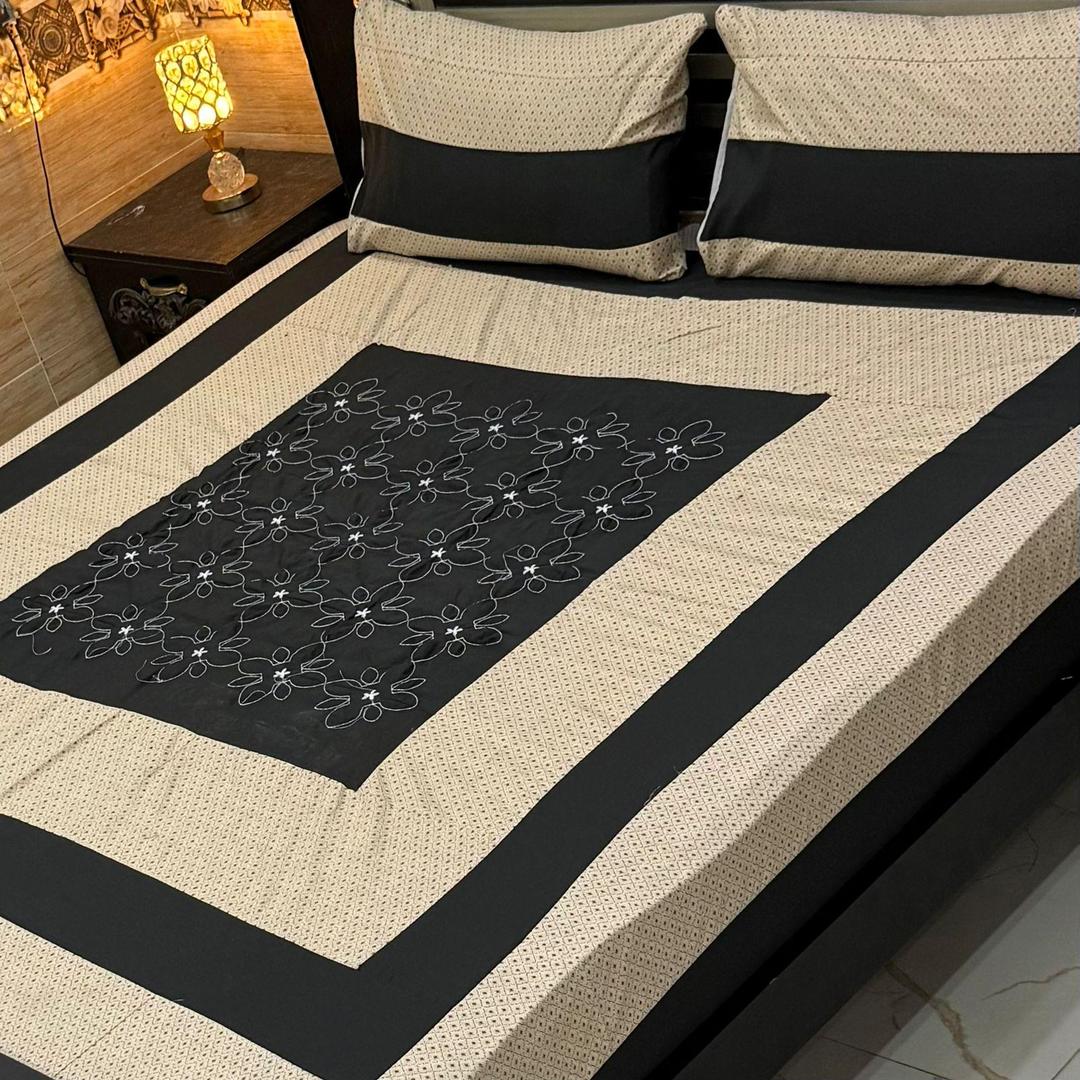Stylish 3 Pcs Cotton Sotton Patchwork Double Bedsheet
