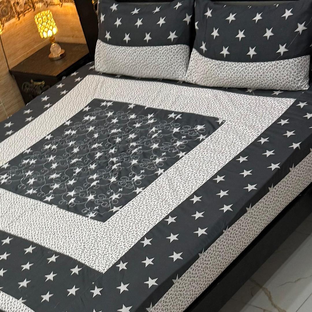 Stylish 3 Pcs Cotton Sotton Patchwork Double Bedsheet