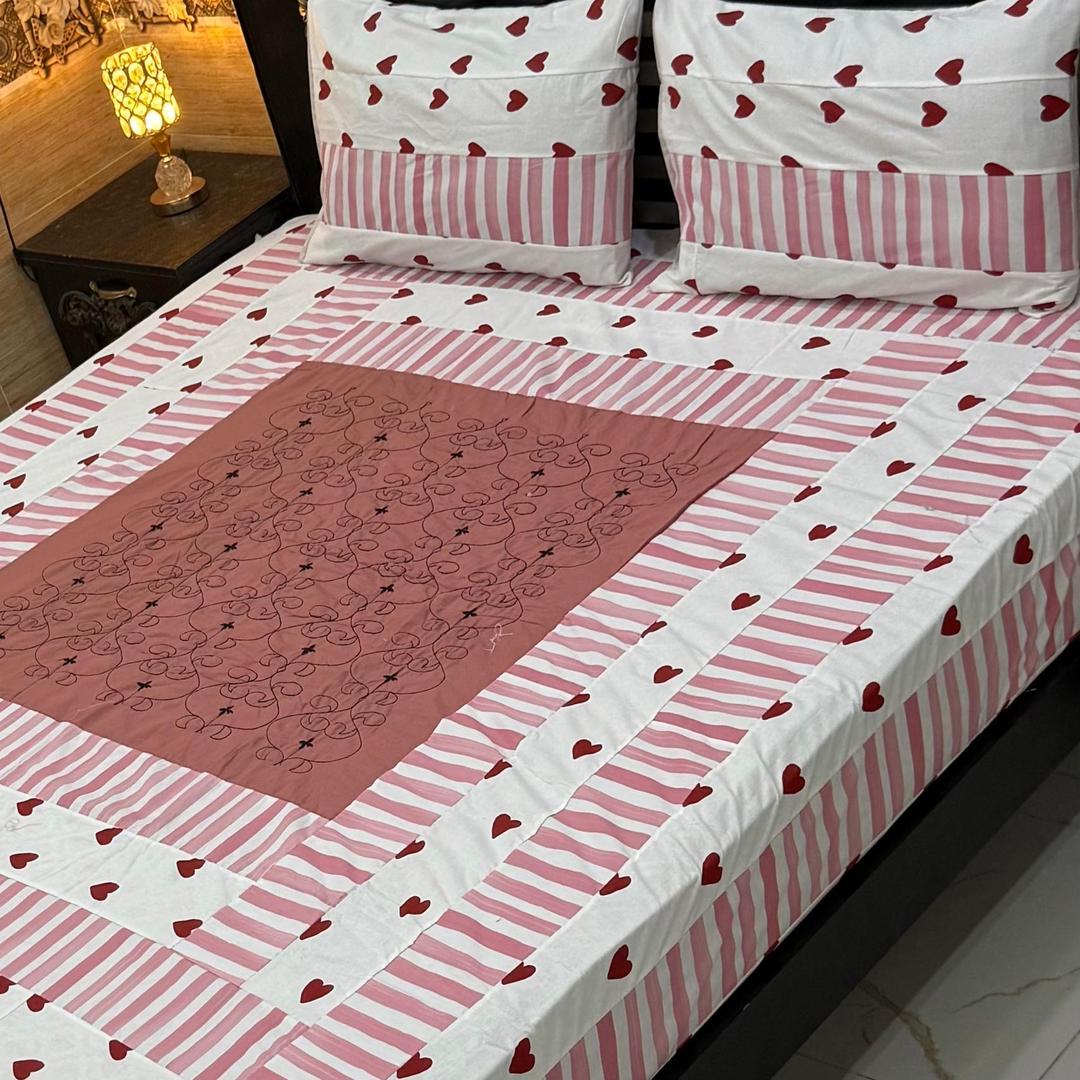 Stylish 3 Pcs Cotton Sotton Patchwork Double Bedsheet