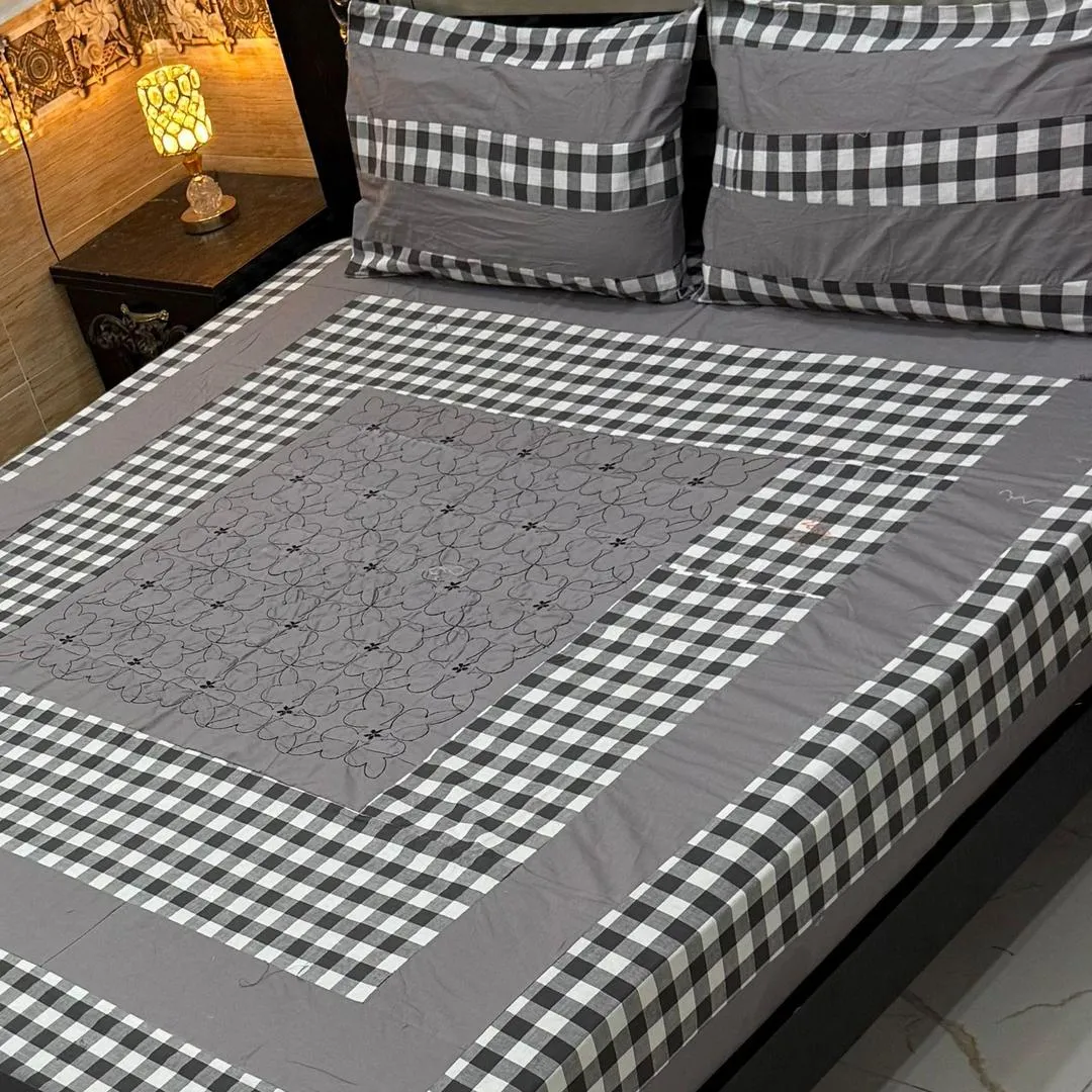 Stylish 3 Pcs Cotton Sotton Patchwork Double Bedsheet