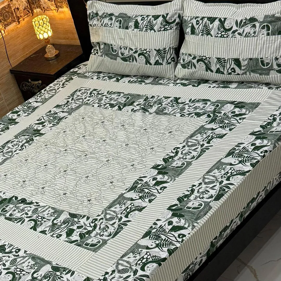 Stylish 3 Pcs Cotton Sotton Patchwork Double Bedsheet