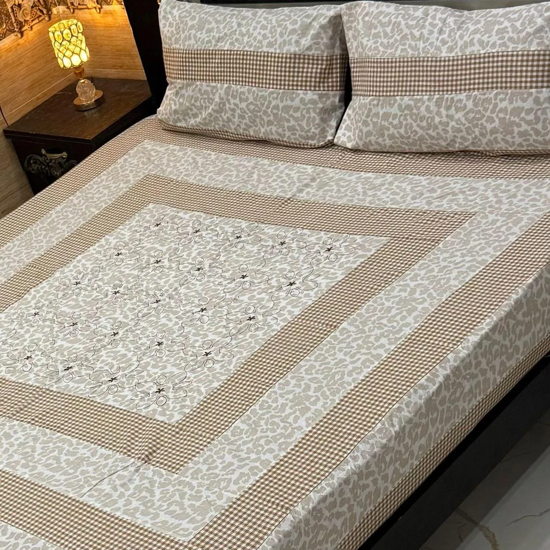 Stylish 3 Pcs Cotton Sotton Patchwork Double Bedsheet