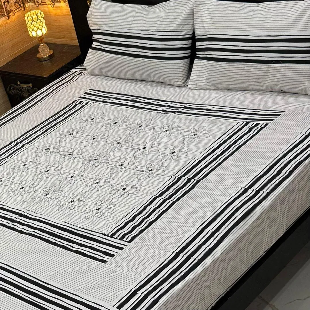 Stylish 3 Pcs Cotton Sotton Patchwork Double Bedsheet