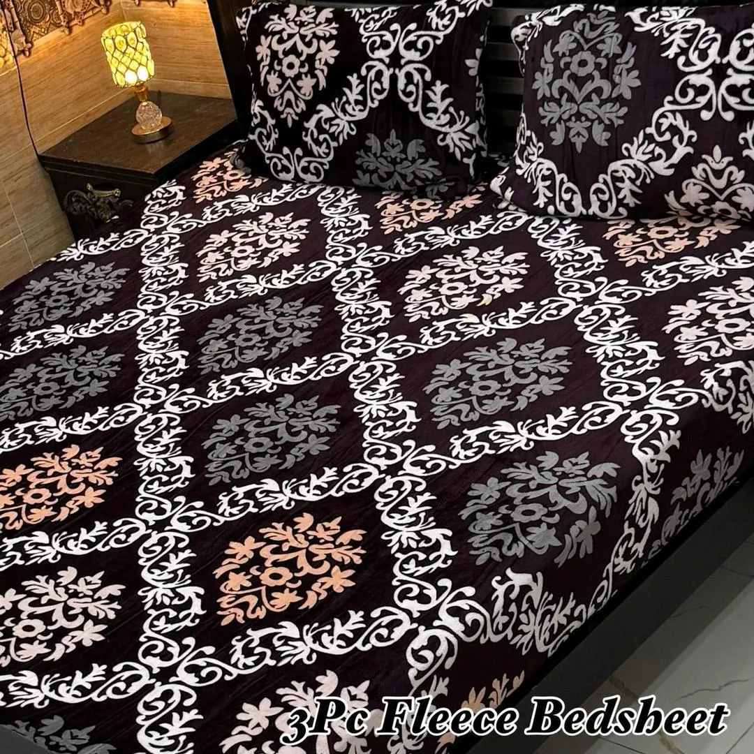 Vibrant 3 Pcs Fleece Printed Double Bedsheet