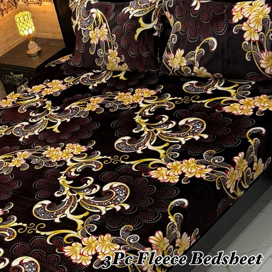 Vibrant 3 Pcs Fleece Printed Double Bedsheet