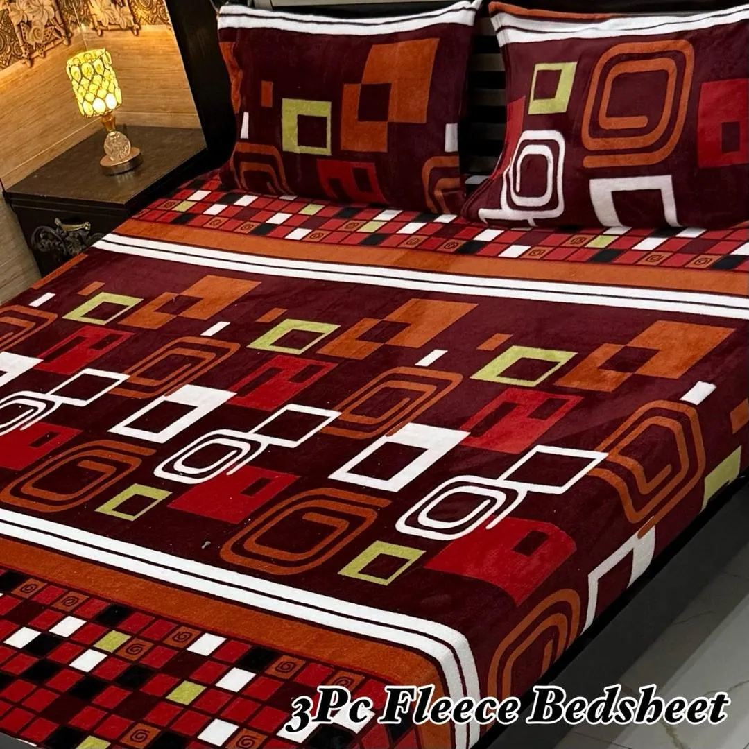 Vibrant 3 Pcs Fleece Printed Double Bedsheet
