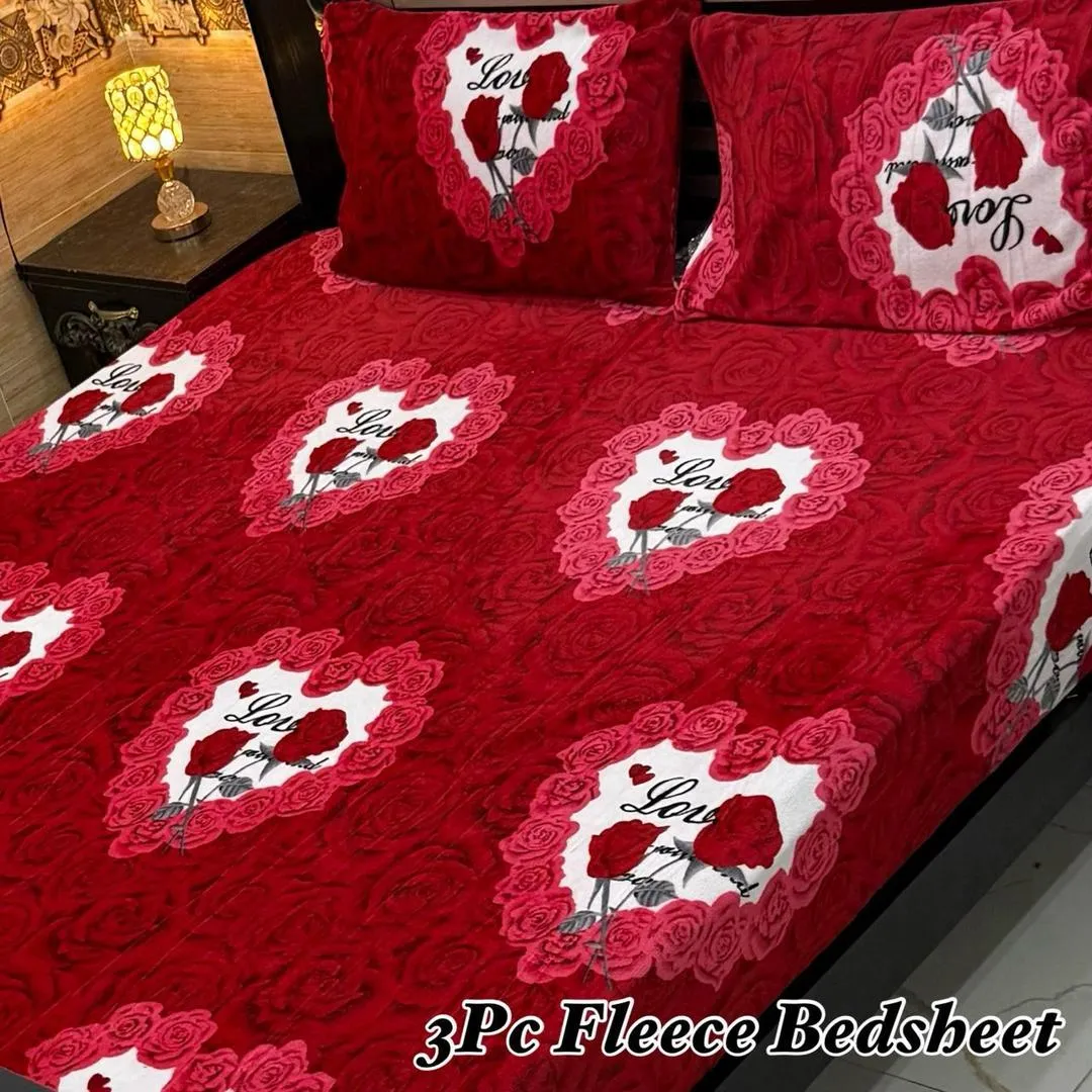 Vibrant 3 Pcs Fleece Printed Double Bedsheet