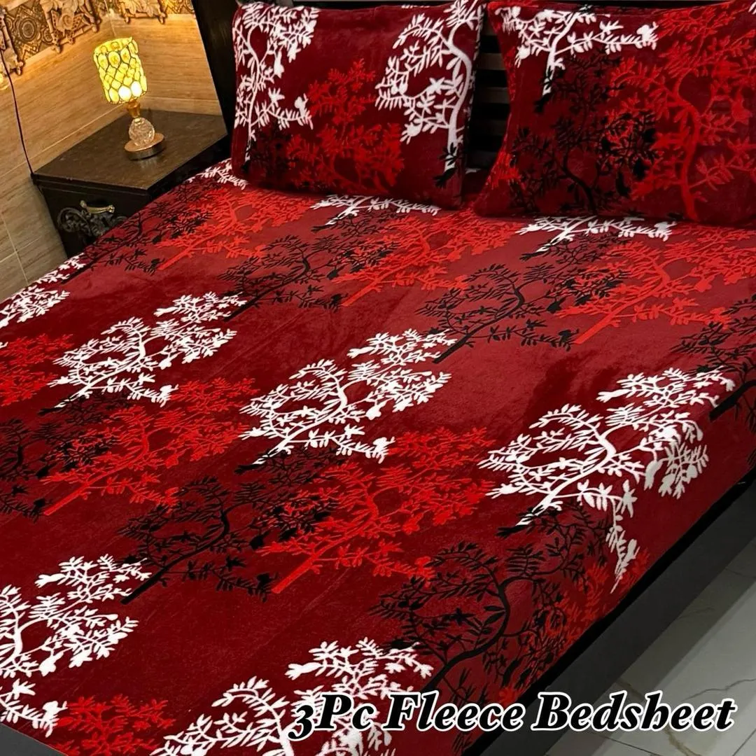 Vibrant 3 Pcs Fleece Printed Double Bedsheet