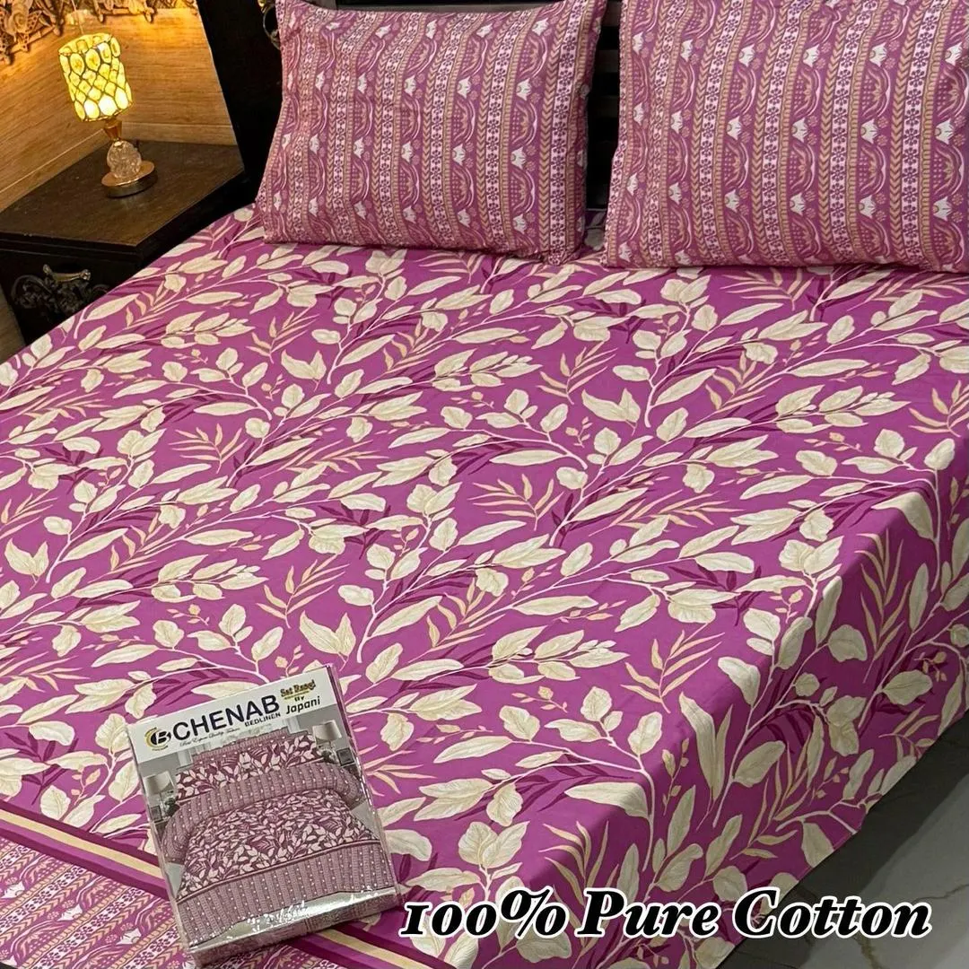 Vibrant 3 Pcs Pure Cotton Printed Double Bedsheet
