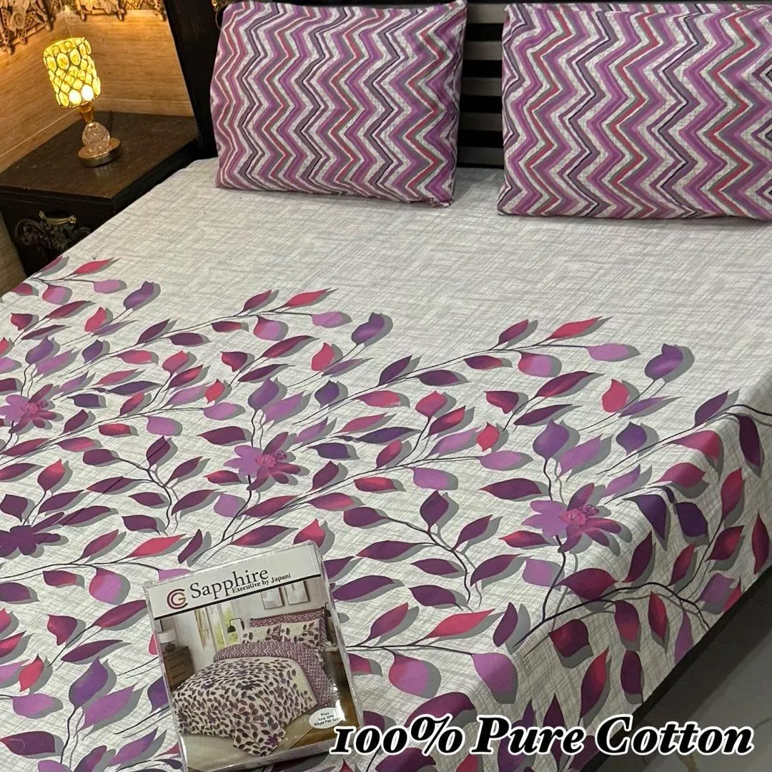 Vibrant 3 Pcs Pure Cotton Printed Double Bedsheet