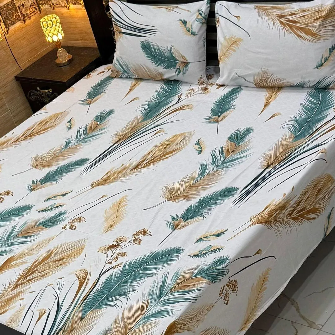 Vibrant 3 Pcs Export Cotton Printed Double Bedsheet