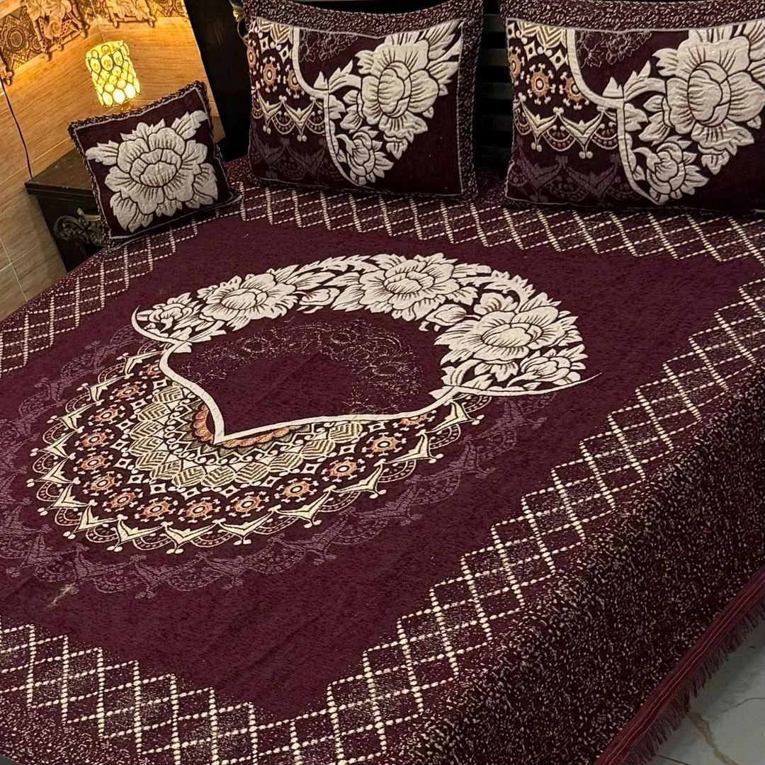 Cozy 4 Pcs Velvet Jacquard Embroidered Double Bedsheet