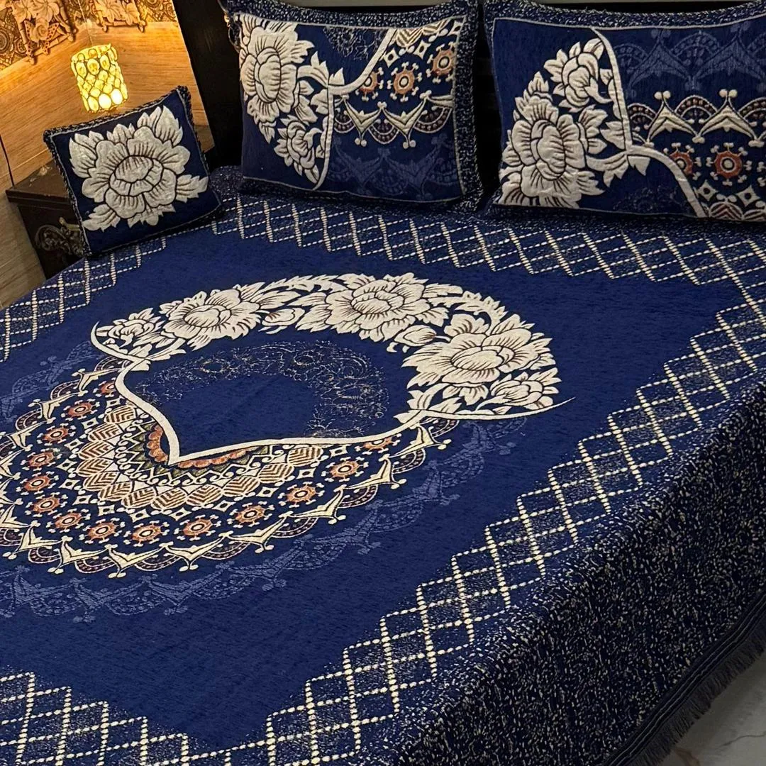 Cozy 4 Pcs Velvet Jacquard Embroidered Double Bedsheet