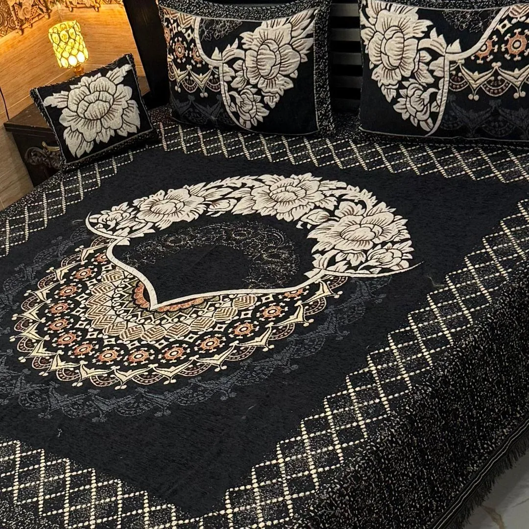 Cozy 4 Pcs Velvet Jacquard Embroidered Double Bedsheet