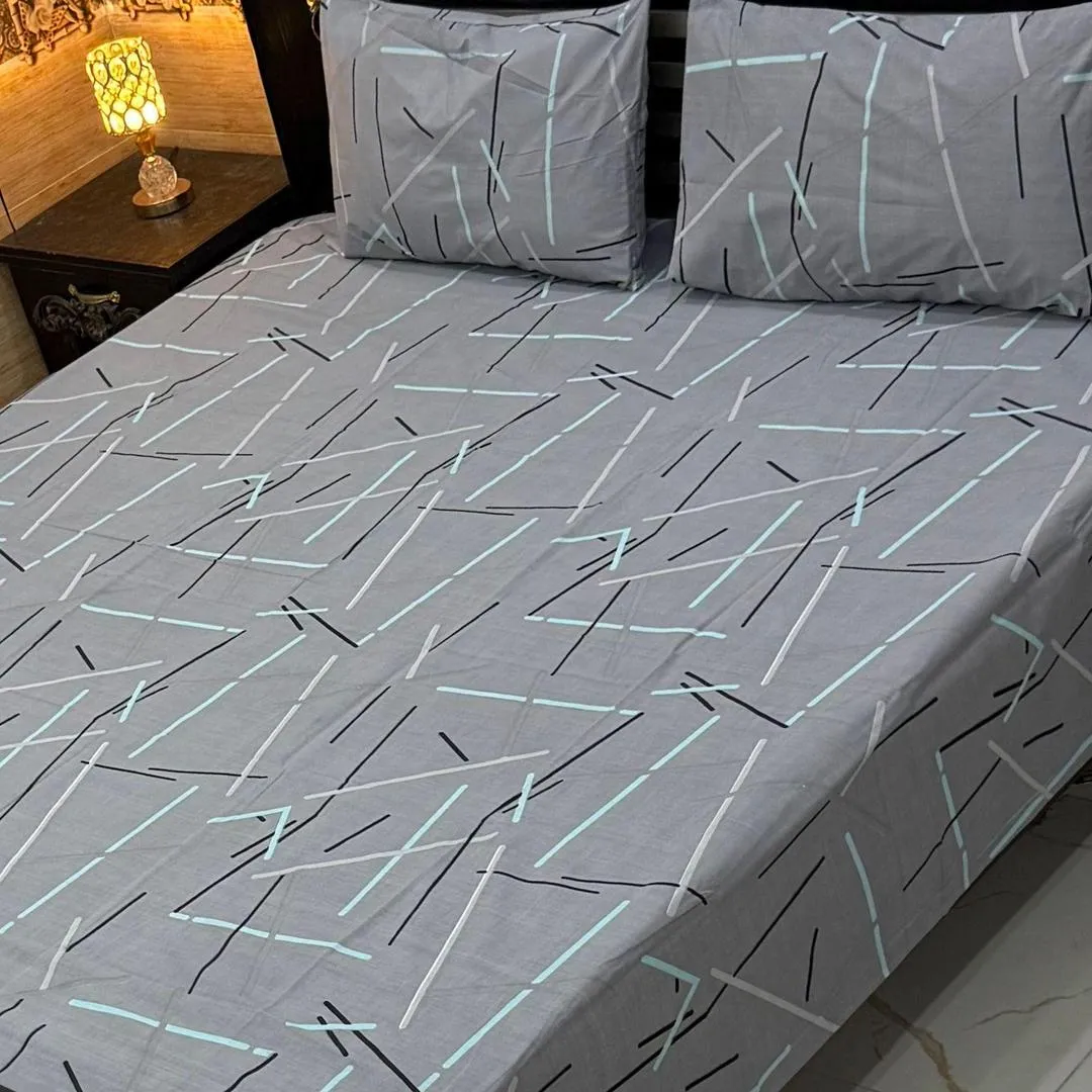 Stylish 3 Pcs Export Cotton Printed Double Bedsheet