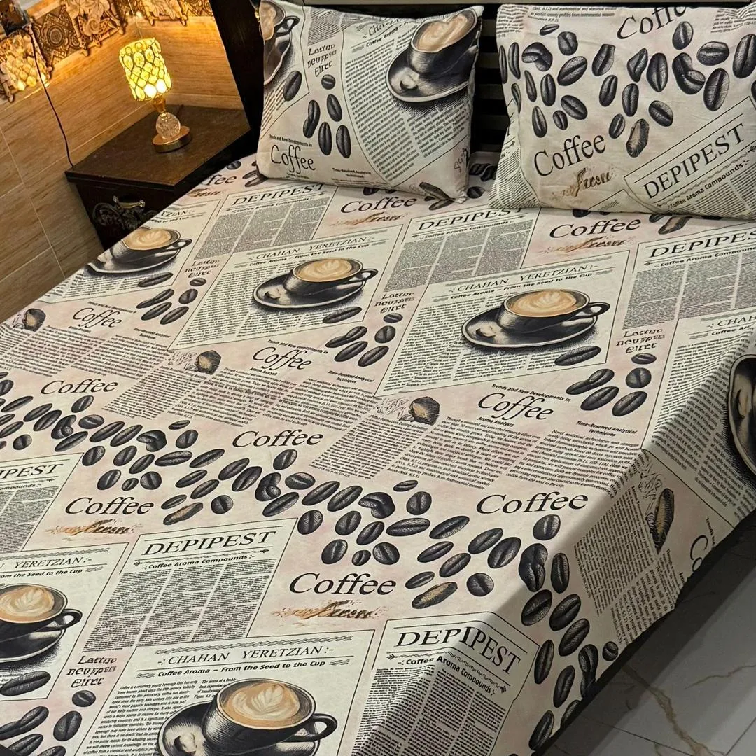 Stylish 3 Pcs Export Cotton Printed Double Bedsheet