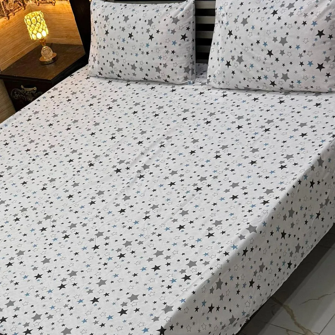 Stylish 3 Pcs Export Cotton Printed Double Bedsheet