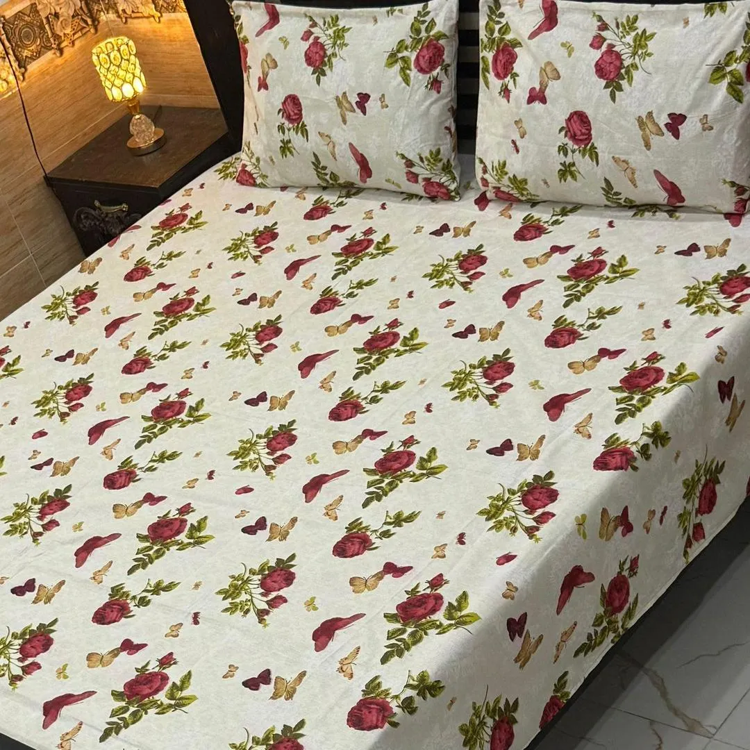 Stylish 3 Pcs Export Cotton Printed Double Bedsheet