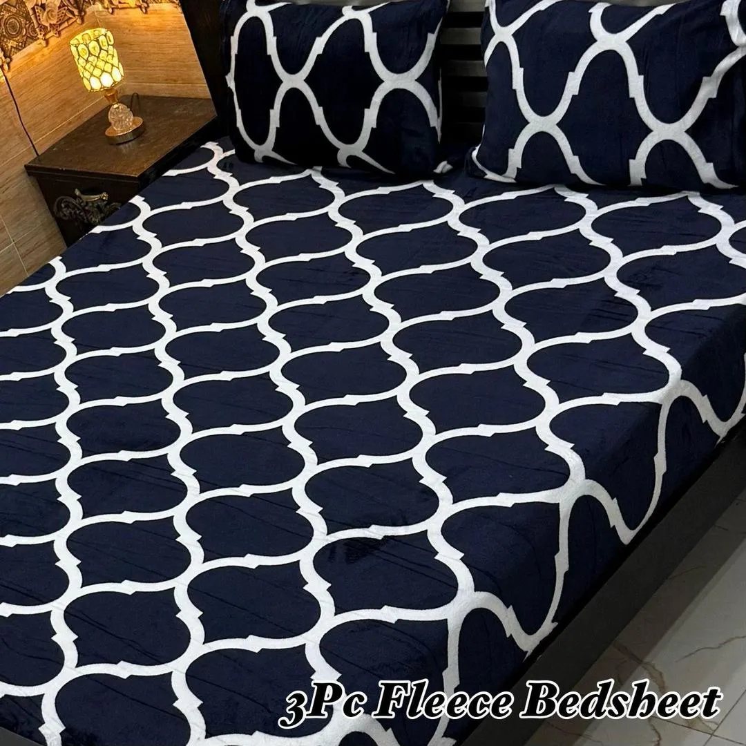Cozy 3 Pcs Fleece Printed Double Bedsheet