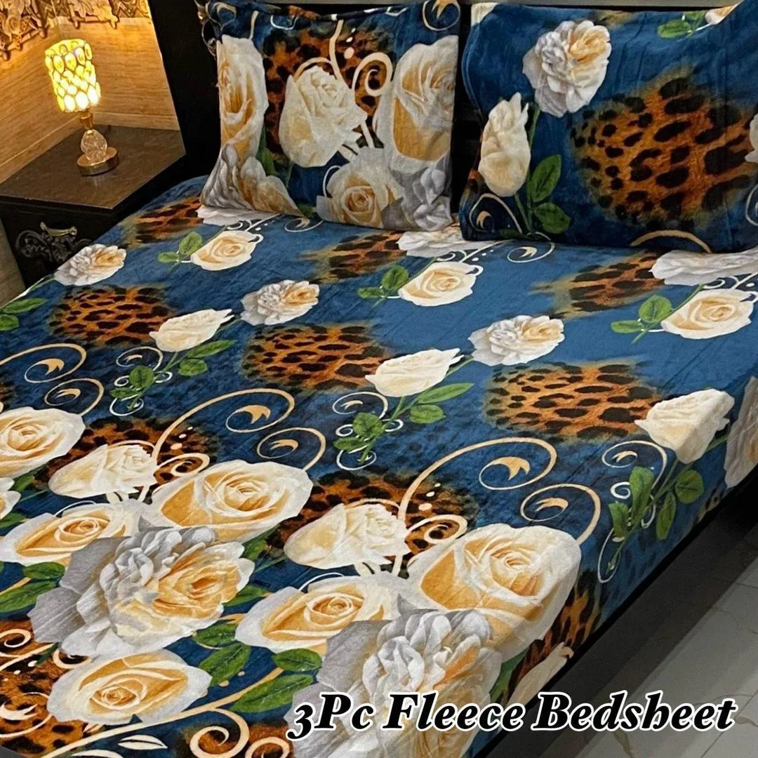 Cozy 3 Pcs Fleece Printed Double Bedsheet