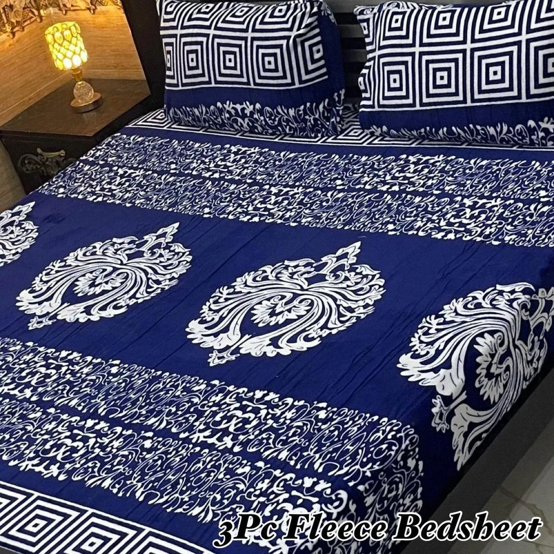 Cozy 3 Pcs Fleece Printed Double Bedsheet