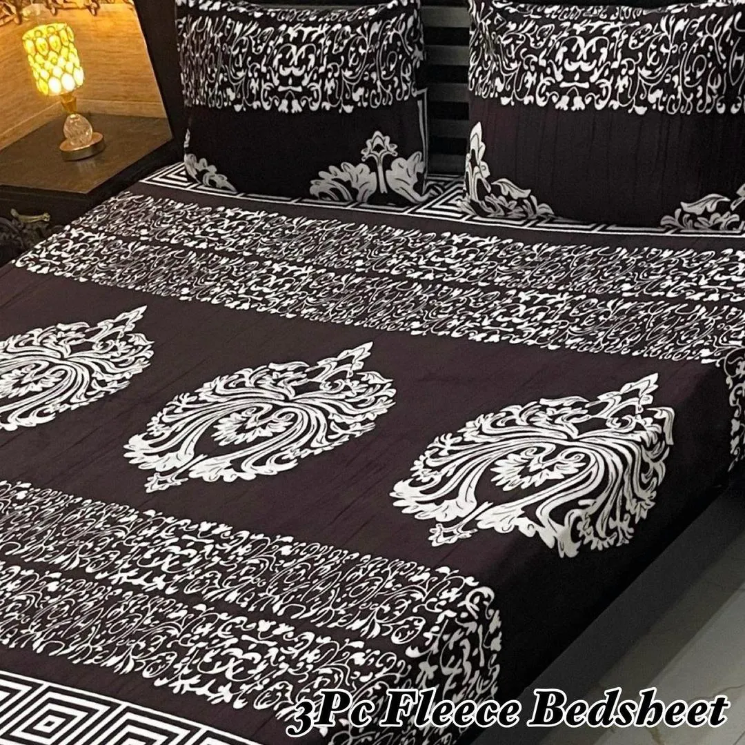 Cozy 3 Pcs Fleece Printed Double Bedsheet