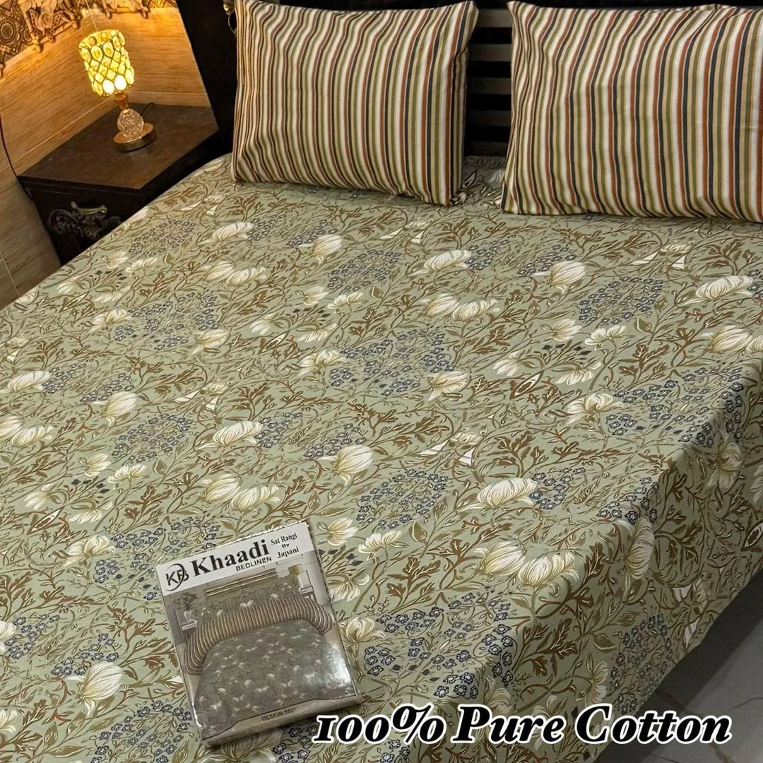 Vibrant 3 Pcs Pure Cotton Printed Double Bedsheet