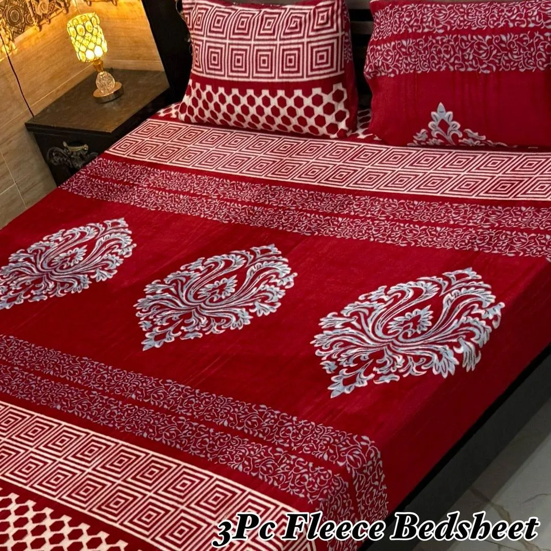 Cozy 3 Pcs Fleece Printed Double Bedsheet
