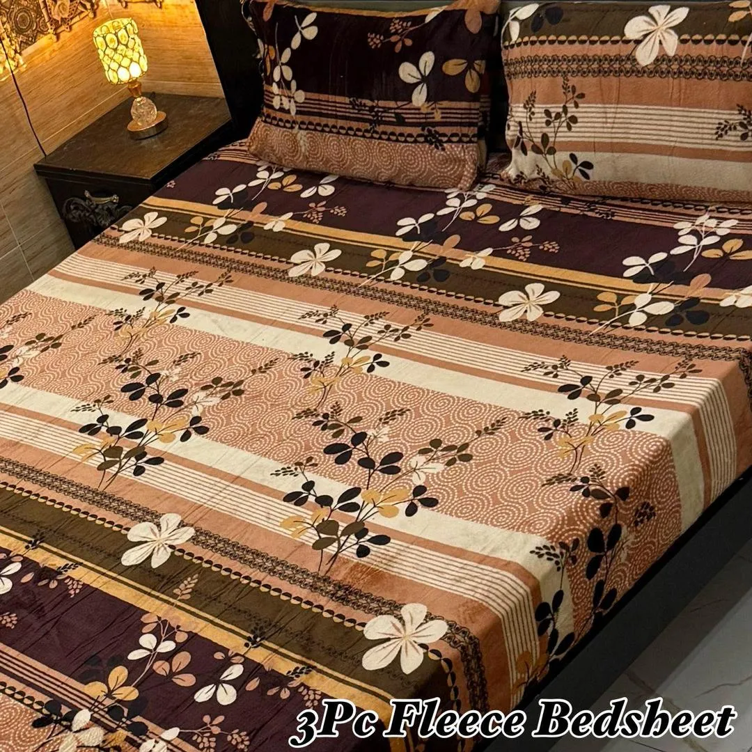 Cozy 3 Pcs Fleece Printed Double Bedsheet