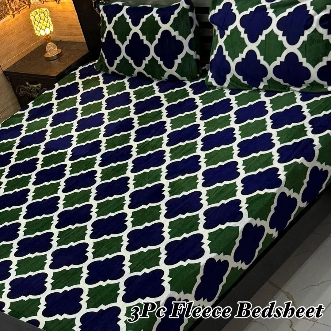 Cozy 3 Pcs Fleece Printed Double Bedsheet