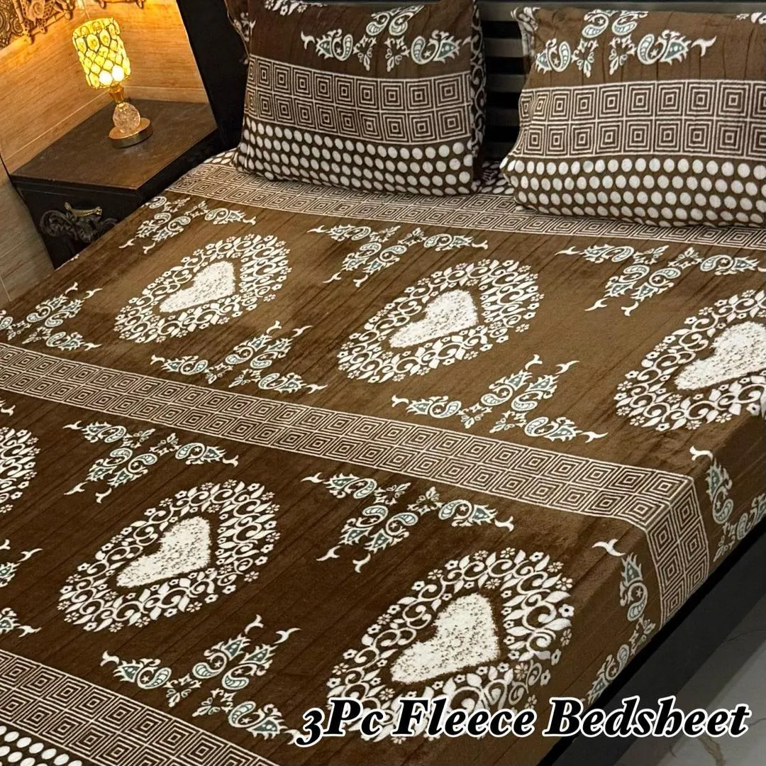 Cozy 3 Pcs Fleece Printed Double Bedsheet