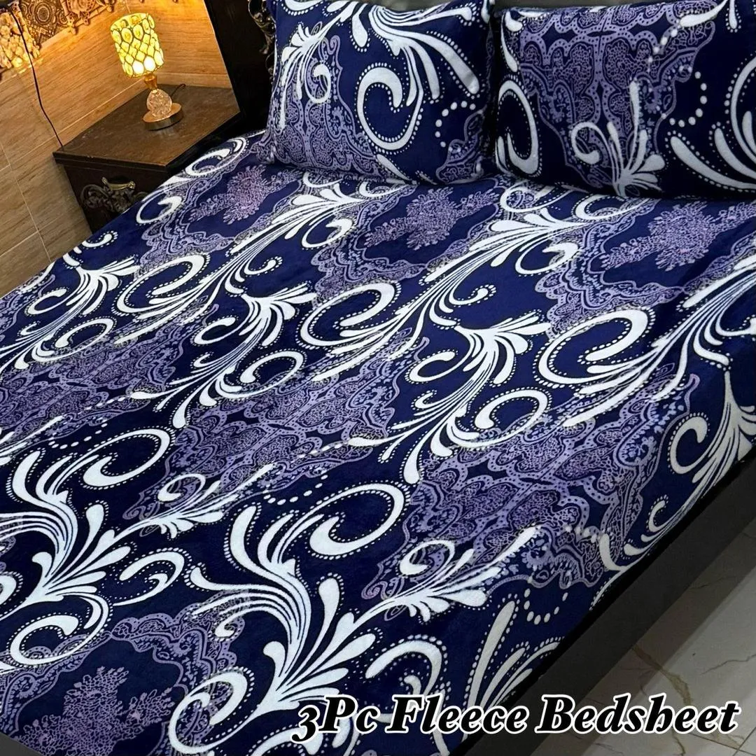 Luxurious 3 Pcs Fleece Printed Double Bedsheet