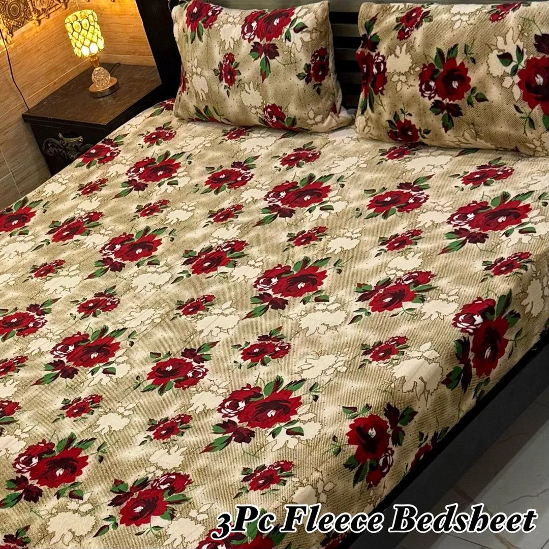 Luxurious 3 Pcs Fleece Printed Double Bedsheet