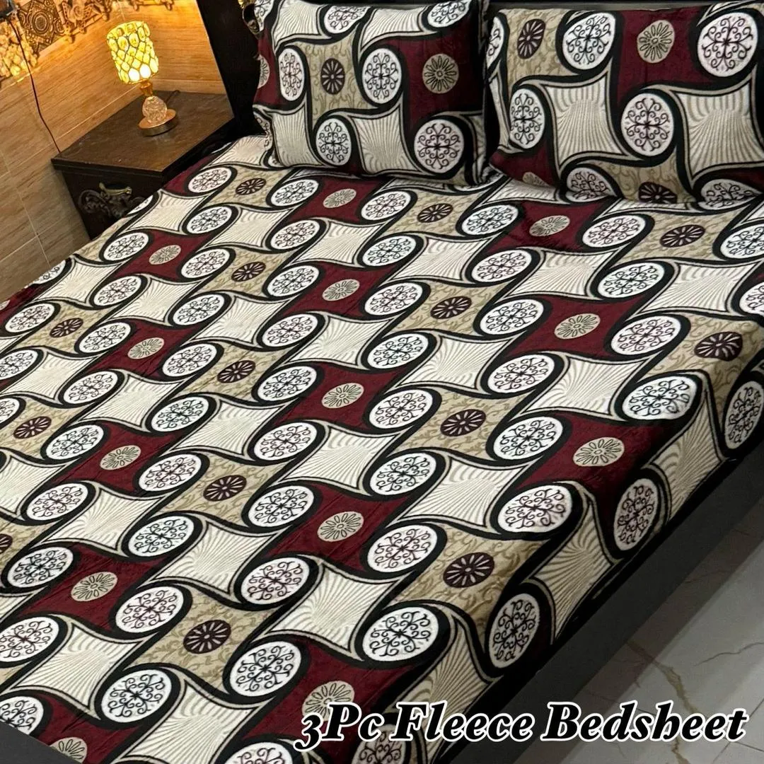Luxurious 3 Pcs Fleece Printed Double Bedsheet